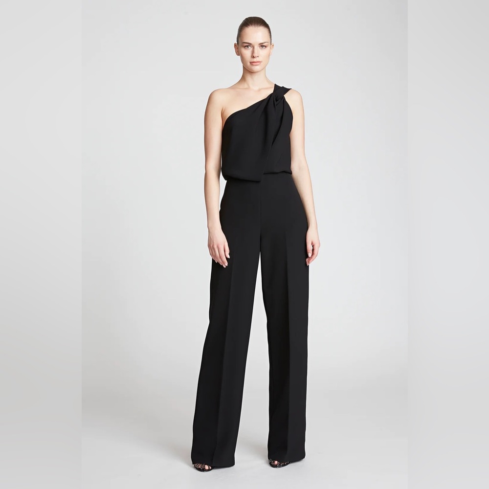 Halston One-Shoulder Tess stretch crepe Jumpsuit size 10 NWT